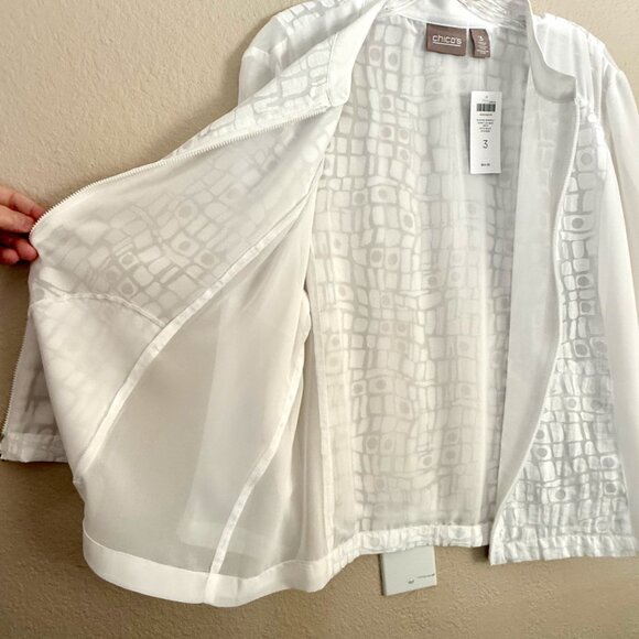 NWT Chico’s Blocked Burnout Sporty Zip Sheer Jacket – Optic White Size 3 (XL/16) - Picture 8 of 12